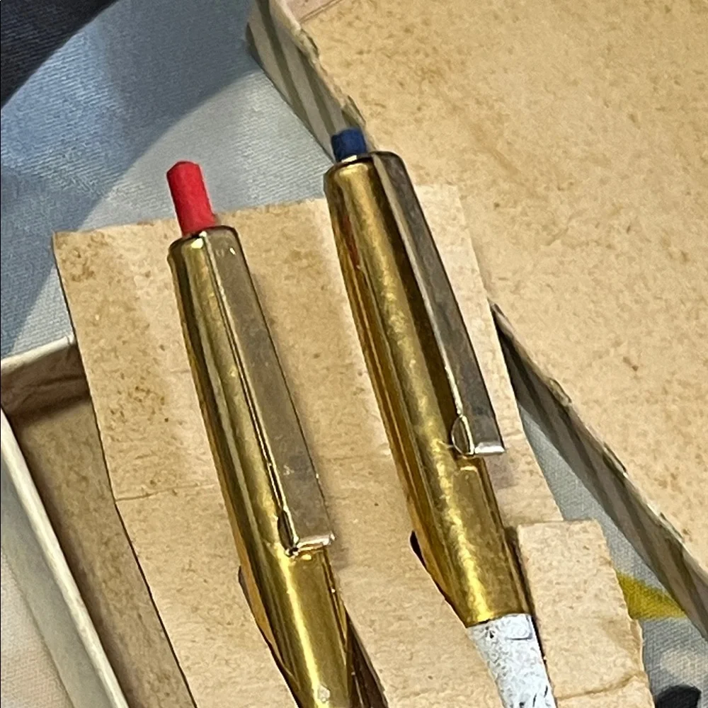 Antique Gold and Red Pen Set with Silver Accents